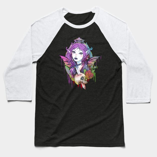 Floral Skull Fairy Baseball T-Shirt by Trendy Black Sheep